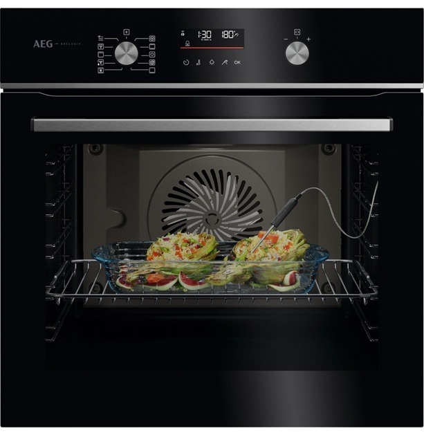 AEG 5000 Series GA5CB50FAB SteamBake Single Oven - Gloss Black/Steel - A+ Rated