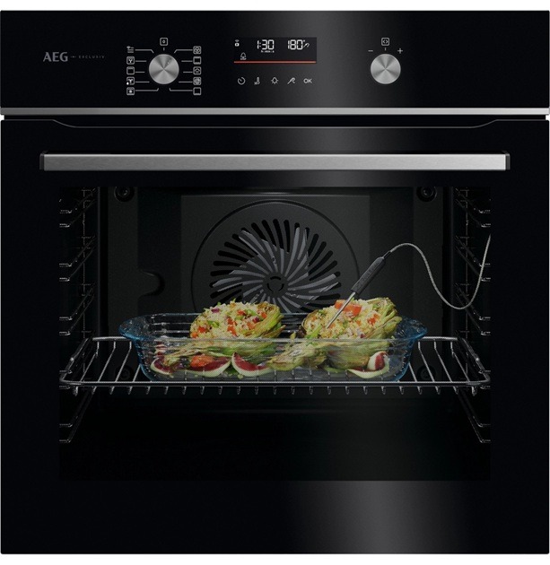 AEG 5000 Series GA5PB50FAB SteamBake Pyrolytic Single Oven - Gloss Black/Steel - A+ Rated