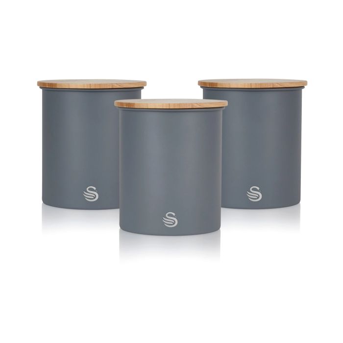 Tea Steel Slate Grey Coffee and Sugar Canisters Swan SWKA17513GRYN Nordic Scandi Set of 3 Storage One Size Bamboo Lid 
