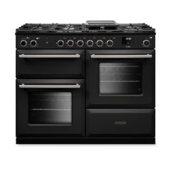 Rangemaster AURO110DF/19356 image of  110cm dual fuel range cooker in charcoal black finish with brushed nickel trim