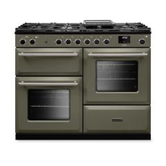 Rangemaster AURO110DF/19361 image of 110cm dual fuel range cooker in river bed finish with brushed nickel trim