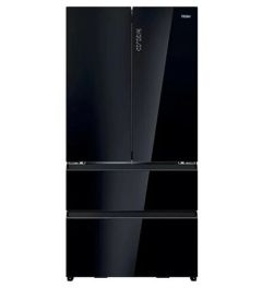 Haier HFR79F19DFGB multi door american fridge freezer in black glass