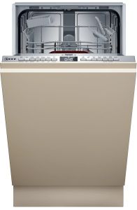 Neff S875HKX32G image of slimline dishwasher with door ajar