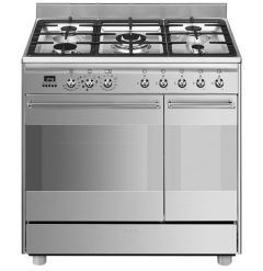 Smeg SCB92MX8 image of dual fuel range cooker in stainless steel
