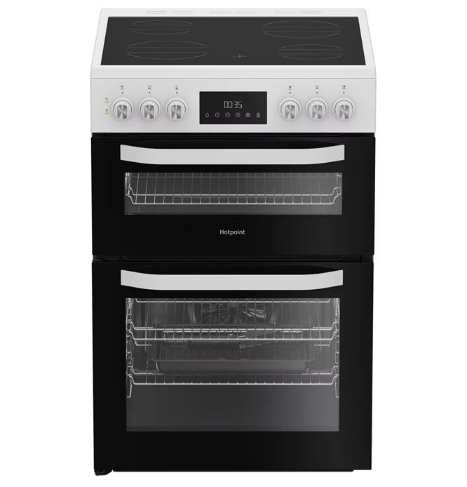 Hotpoint HDE6VDW 60cm Double Oven Electric Cooker With Ceramic Hob - White