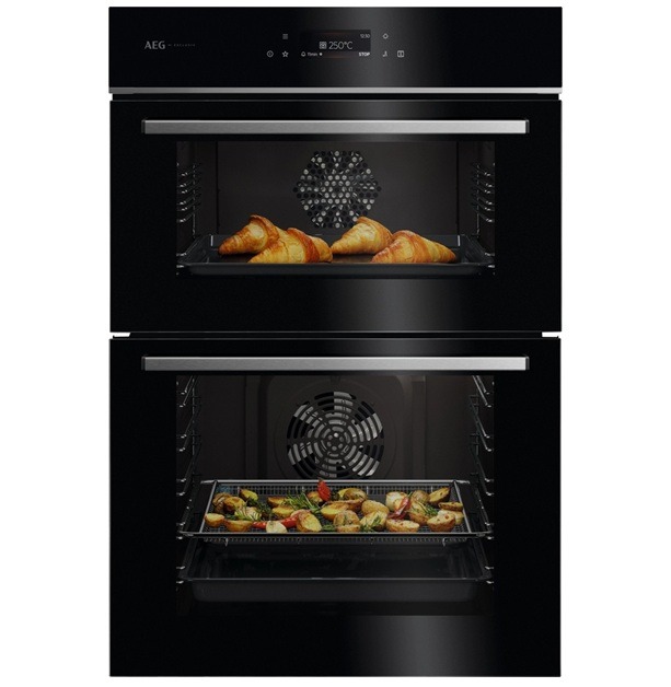 AEG GE7CP61FB Built In Electric Double Oven - Gloss Black/Steel - A Rated