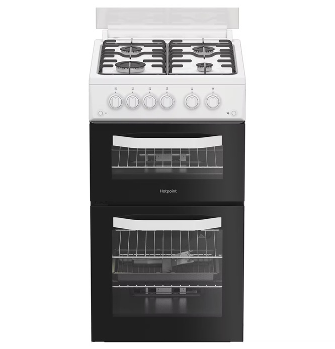 Hotpoint HDG5GCW 50cm Double Oven Gas Cooker With Lid - White