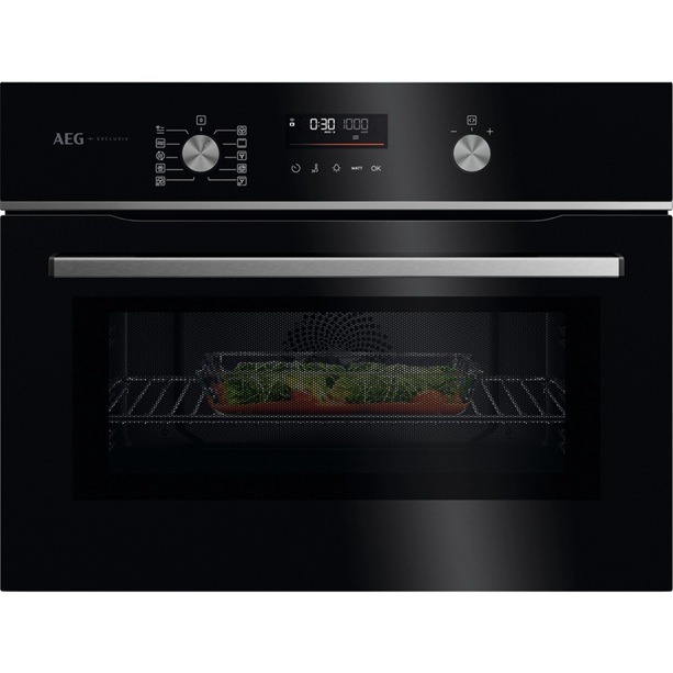 AEG 6000 Series GK6NK40FB CombiQuick Built In Combi Microwave Oven - Gloss Black/Steel